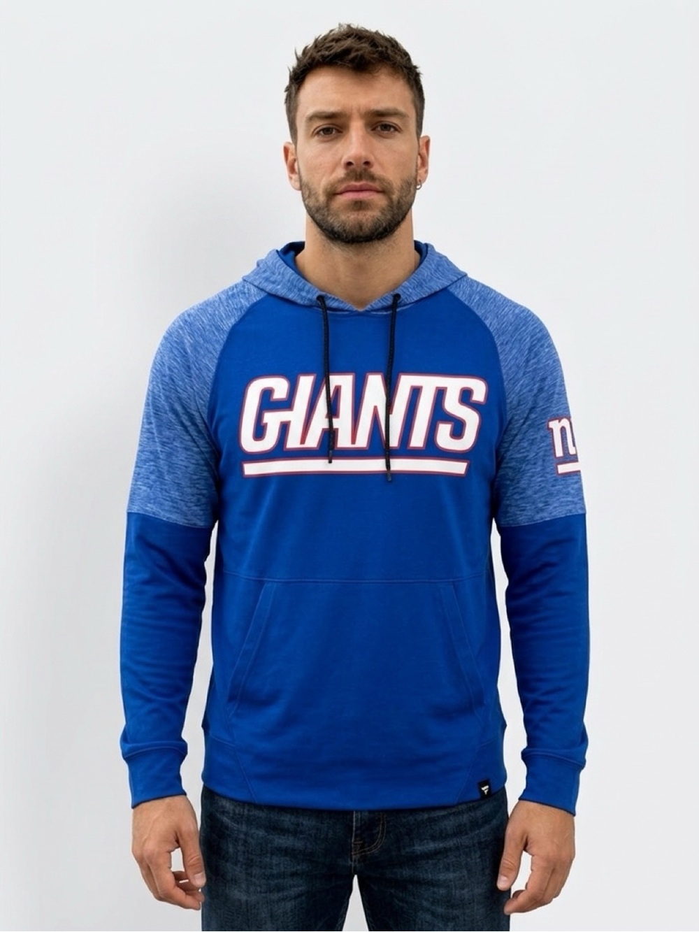 NFL New York Giants Hoodie Mens Blue Gray Colorblock Pullover Hooded‎ Sweatshirt